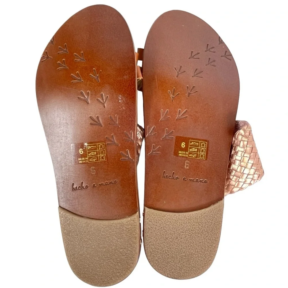 Beek Cockatiel Woven All Leather Slide Sandals Women 6 in Rose Gold Brown NWOB